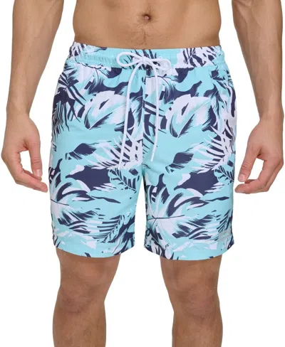Calvin Klein Island Swim Trunks Mens Light Blue Camo Printed 7" Inseam Fts975