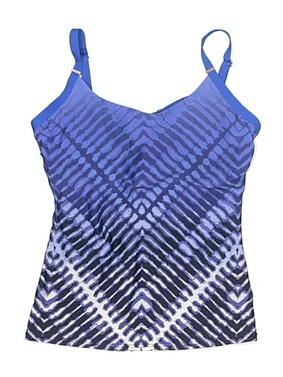Pre-owned Calvin Klein Swimsuit Top Blue Chevron/herringbone Pattern Swimwear