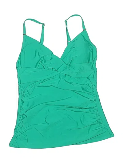 Pre-owned Calvin Klein Swimsuit Top Green Solid Pattern Swimwear
