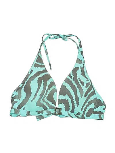 Pre-owned Calvin Klein Swimsuit Top Teal Animal Print Pattern Swimwear In Blue