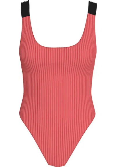 Calvin Klein Swimwear Scoop Back One Piece-rp In Red