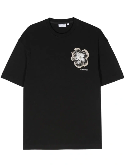 Calvin Klein T-shirt Con Ricamo In Black