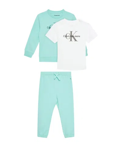 Calvin Klein T-shirt, Sweater, Pants, Three-piece Set In Blue