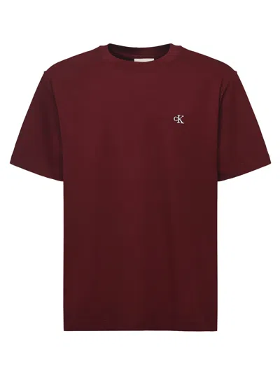 Calvin Klein T-shirt With Logo Embroidery In Burgundy