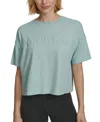 Calvin Klein T-shirt Women Blue Raised Logo Cropped Top Performance Fts622 In Blue