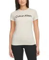 Calvin Klein T-shirt Womens Beige Cotton Graphic Logo Short Sleeve Top Fts541 In Multi