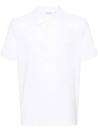 Calvin Klein Rubberised-logo Towelling Polo Shirt In White