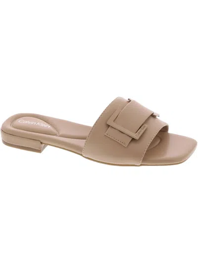Calvin Klein Tangelo Womens Faux Leather Slip-on Slide Sandals In Brown