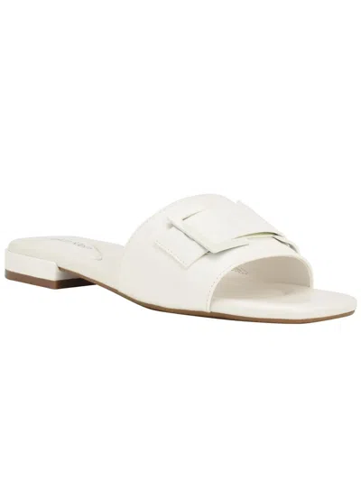 Calvin Klein Tangelo Womens Faux Leather Slip-on Slide Sandals In White