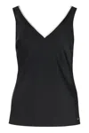 Calvin Klein Satin V-neck Sleeveless Top In Black