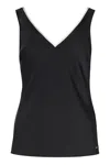 Calvin Klein Satin V-neck Sleeveless Top In Black
