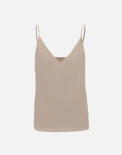 Calvin Klein Taupe Crepe De Chine Top With Thin Straps In Beige