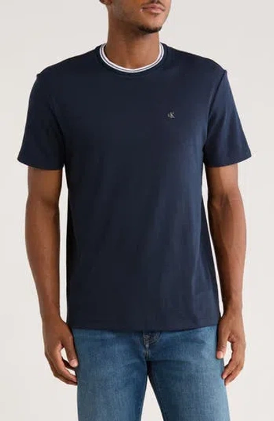 Calvin Klein Tech Interlock Jacquard Crewneck T-shirt In Blue