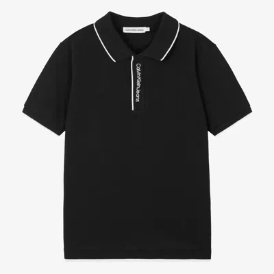 Calvin Klein Teen Boys Black Cotton Polo Shirt