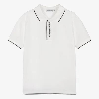 Calvin Klein Teen Boys White Cotton Polo Shirt