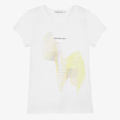 Calvin Klein Teen Girls White Cotton Graphic Print T-shirt