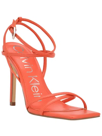Calvin Klein Tegin Womens Faux Leather Ankle Strap Heels In Orange