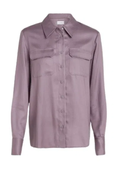 Calvin Klein Tencel Pocket Shirt In Viola