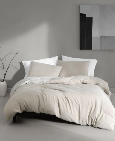 Calvin Klein Tencel Reversible Solid 3 Piece Duvet Cover Set, Queen In Beige