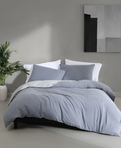 Calvin Klein Tencel Reversible Solid 3 Piece Duvet Cover Set, Queen In Slate Blue