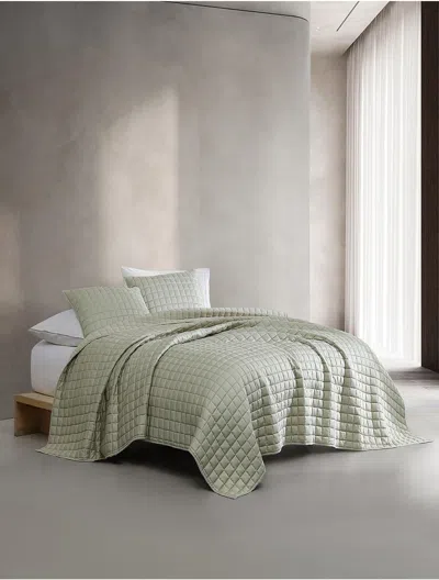 Calvin Klein Tencel Solid Reversible Quilt Sets In Green