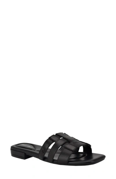 Calvin Klein Tessie Slide Sandal In Black Leather