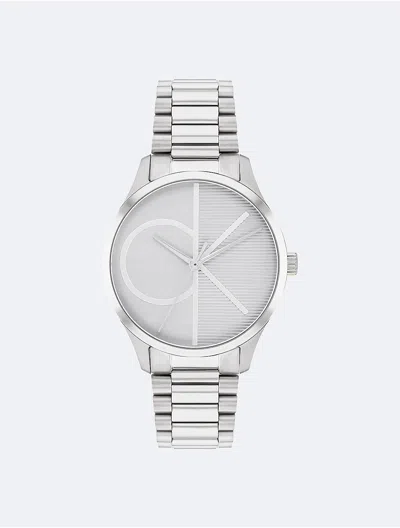 Calvin Klein Texture Logo Bracelet Watch In Silver