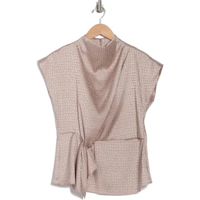 Calvin Klein Textured Cap Sleeve Tie Waist Top In Neutral
