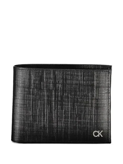 Calvin Klein Textured Leather Bifold Wallet In Black