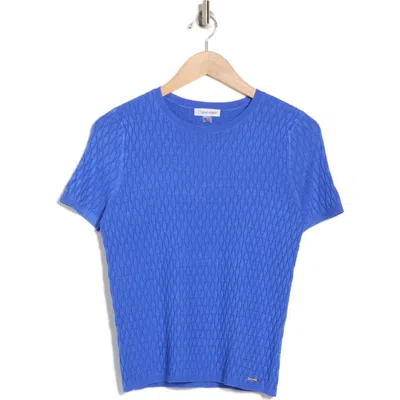 Calvin Klein Textured Short Sleeve Sweater In Dazzling Blue