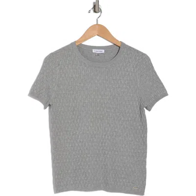 Calvin Klein Textured Short Sleeve Sweater In Light Grey Heather