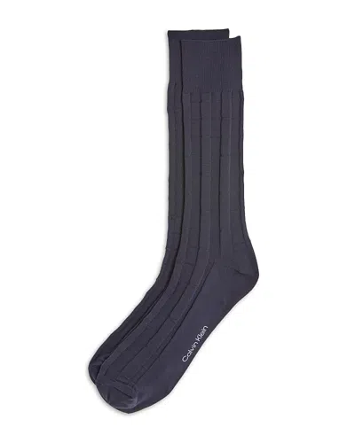 Calvin Klein Textured Stripe Dress Crew Socks In Navy