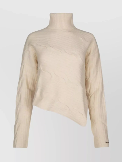 Calvin Klein Textured Turtleneck Sweater With Ribbed Cuffs And Hem In Neutral