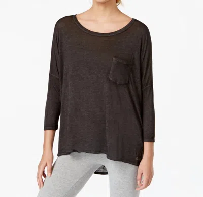 Calvin Klein Three Quarter Sleeve High Low Top In Black In Brown