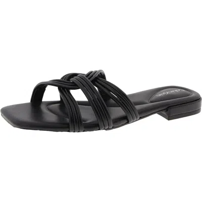 Calvin Klein Tianela Womens Faux Leather Flat Slide Sandals In Black
