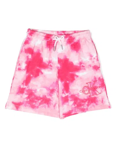 Calvin Klein Kids' Tie-dye Pattern Cotton Shorts In Pink