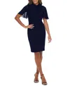 Calvin Klein Tie-neck Chiffon-flutter-sleeve Sheath Dress In Indigo