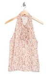 Calvin Klein Tie Neck Chiffon Top In Gold