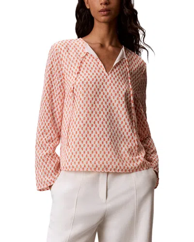 Calvin Klein Tie Neck Top In Orange