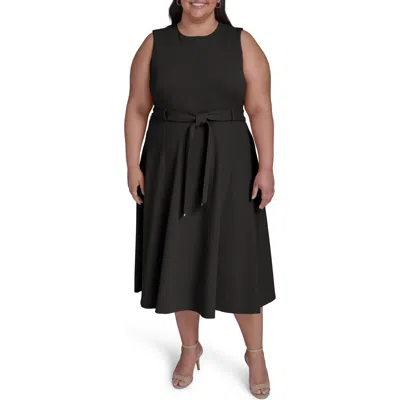 Calvin Klein Tie Scuba Crepe Midi Dress In Black