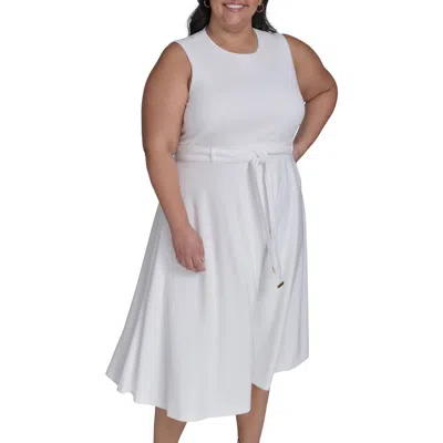 Calvin Klein Tie Scuba Crepe Midi Dress In Cream