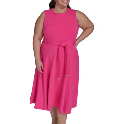 Calvin Klein Tie Scuba Crepe Midi Dress In Hibiscus