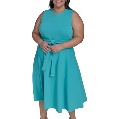 Calvin Klein Tie Scuba Crepe Midi Dress In Lake