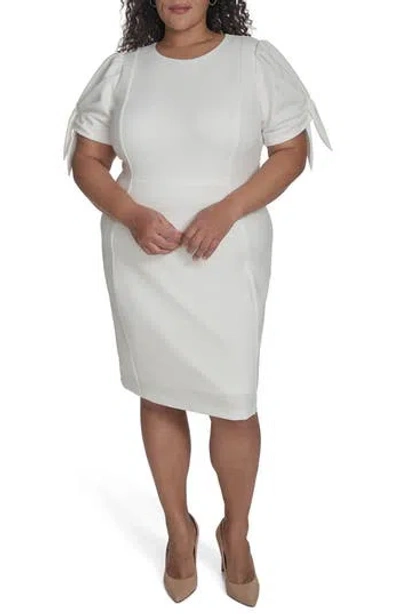 Calvin Klein Tie Short Sleeve Sheath Dress In Cream