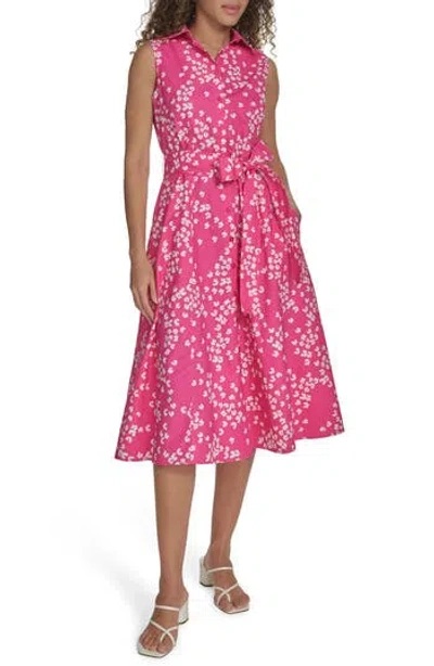 Calvin Klein Tie Waist Cotton Shirtdress In Pink
