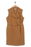 Calvin Klein Tie Waist Moto Dress In Brown