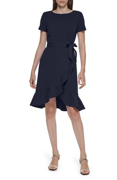 Calvin Klein Tie Waist Ruffle Hem Dress In Purple