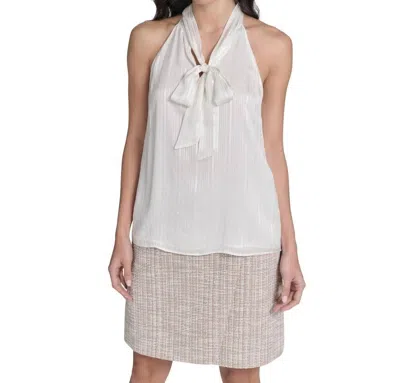 Calvin Klein Tie-neck Sleeveless Blouse In White