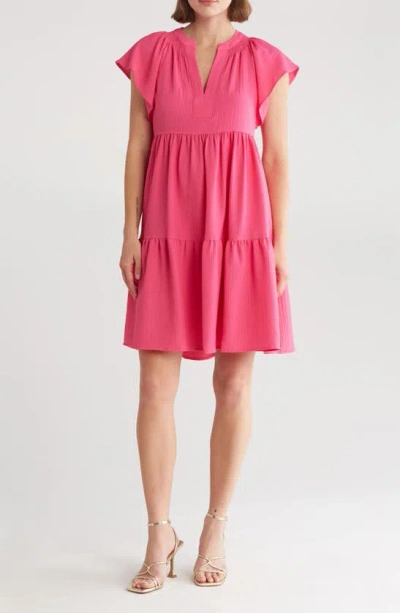 Calvin Klein Tiered Gauze Dress In Hibiscus