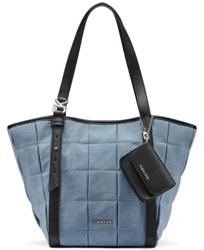Calvin Klein Tina Denim Extra-large Tote Handbag In Blue